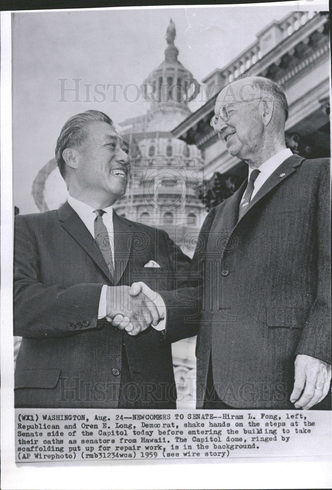 1959 Press Photo Hiram Fong Oren Long Senate Capitol - Historic Images