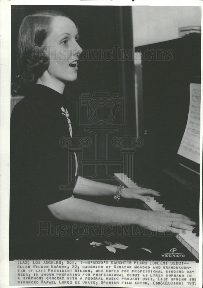 1937 Press Photo Ellen Wison McAdoo Lyric Soprano Debut - Historic Images