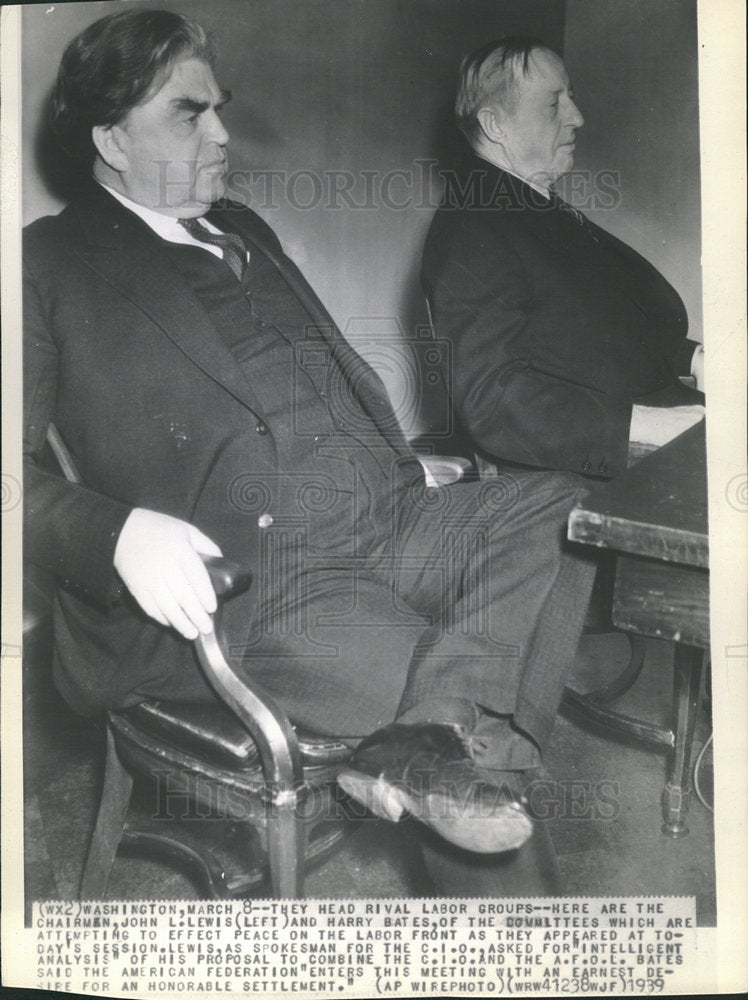 1939 Press Photo C.I.O. Chairman John Lewis Harry Bates - Historic Images