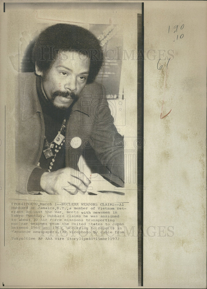 1972 Press Photo AL HUBBARD VIETNAM VETERAN AGAINST WAR - Historic Images