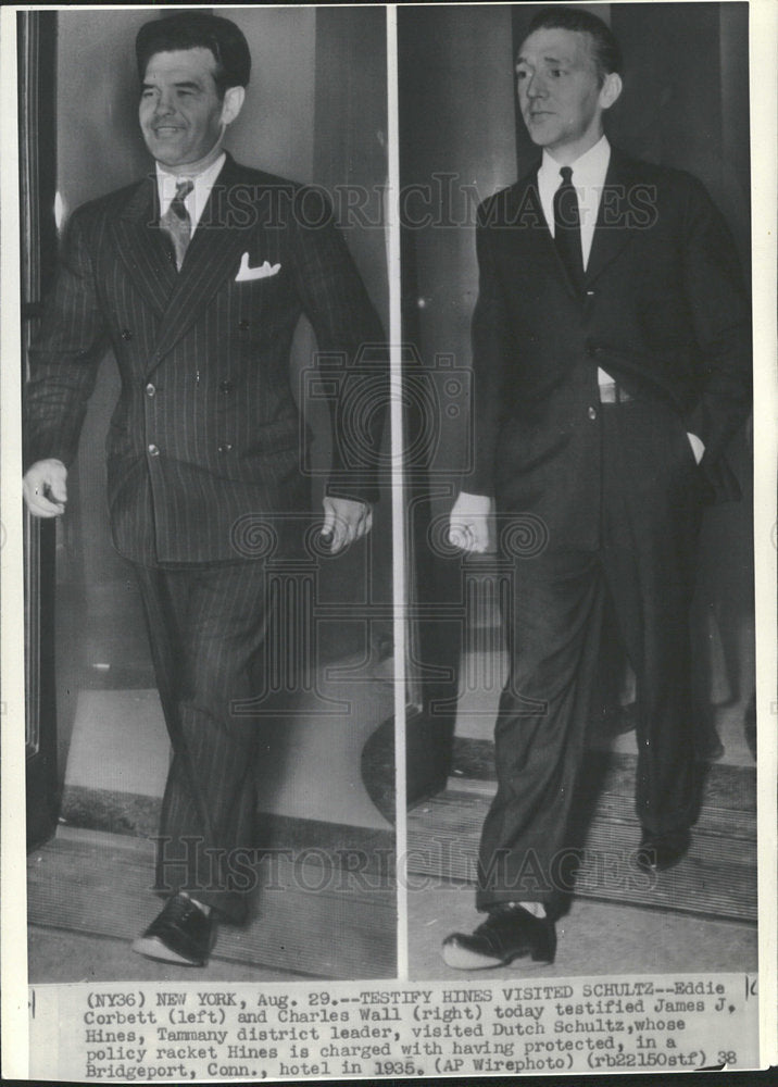 1938 Press Photo Corbett &amp; Wall Testify Against Hines - Historic Images