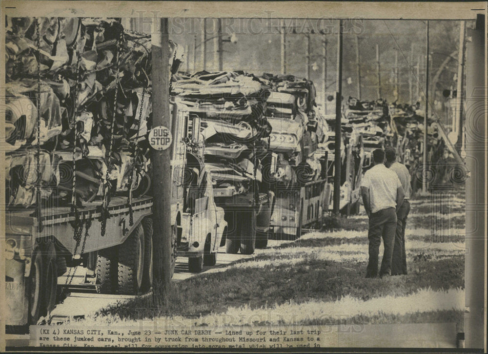 Press Photo Junked Cars Lined up for Their Last Trip - Historic Images