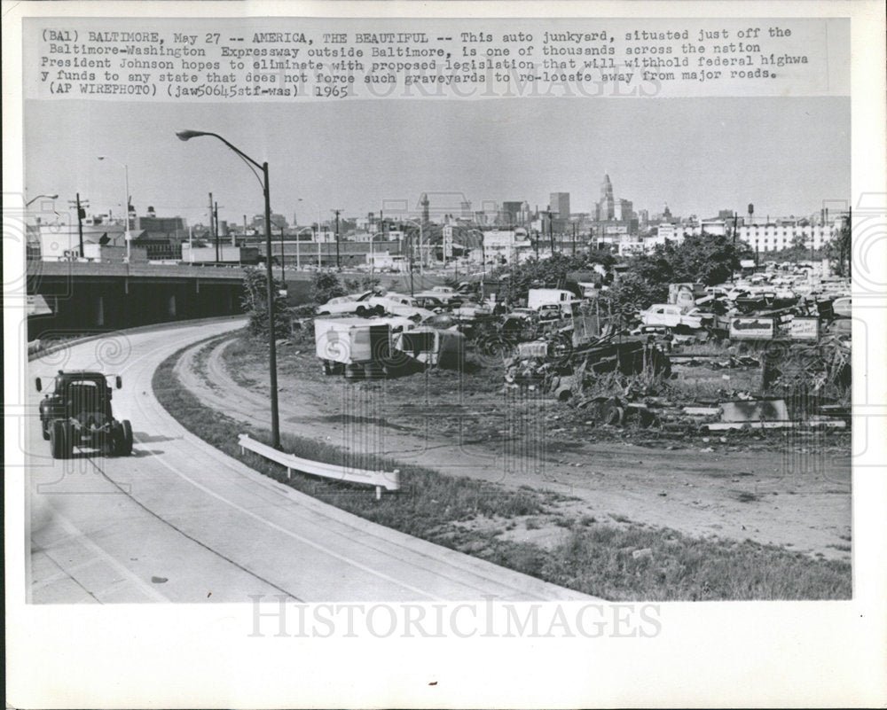 1965 Press Photo Auto Junk Yards Targeted By Johnson - Historic Images