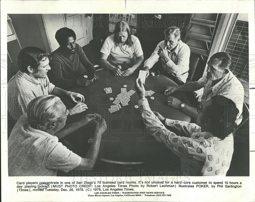 1979 Press Photo Card Players San Diego Playing Poker - Historic Images