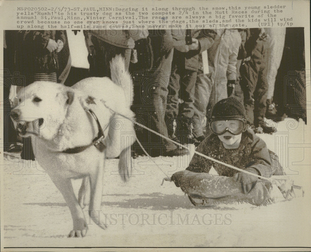 1973 Press Photo Dog Sled Boy Race Minnesota - Historic Images
