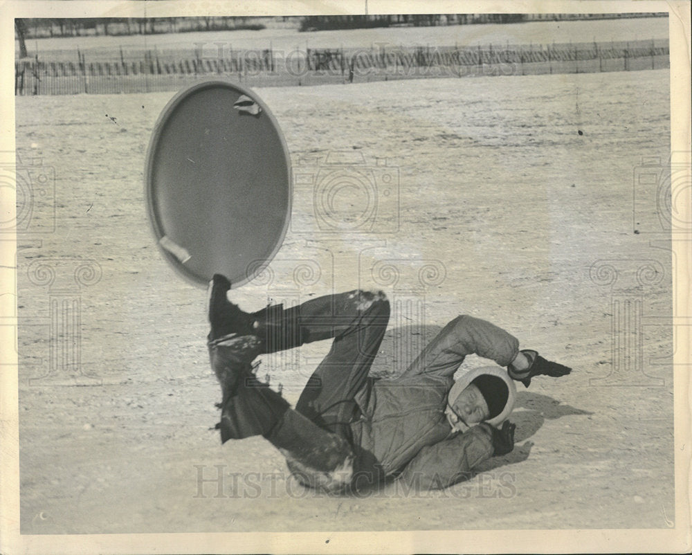 1963 Press Photo Boy Fall Sled Snow - Historic Images