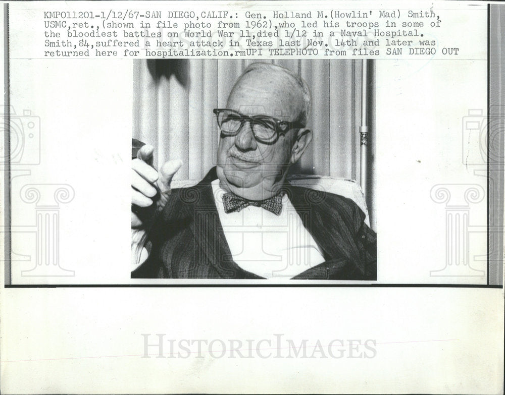 1967 Press Photo Gen. Holland M. Smith USMC Dead - Historic Images