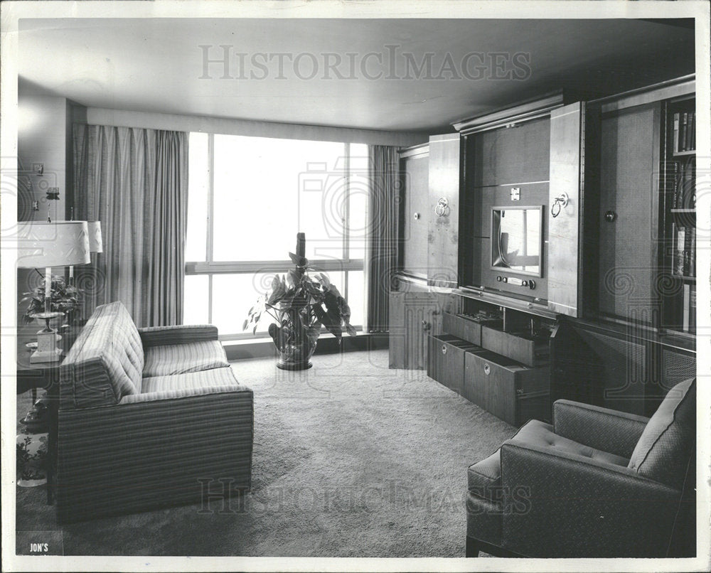 1956 Press Photo Michigan Chicago Custom Living Room - Historic Images