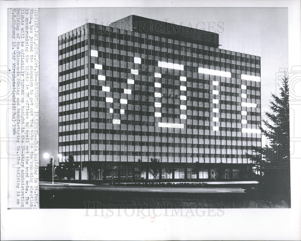 1964 Press Photo Building StPaul Light Voice Election - Historic Images