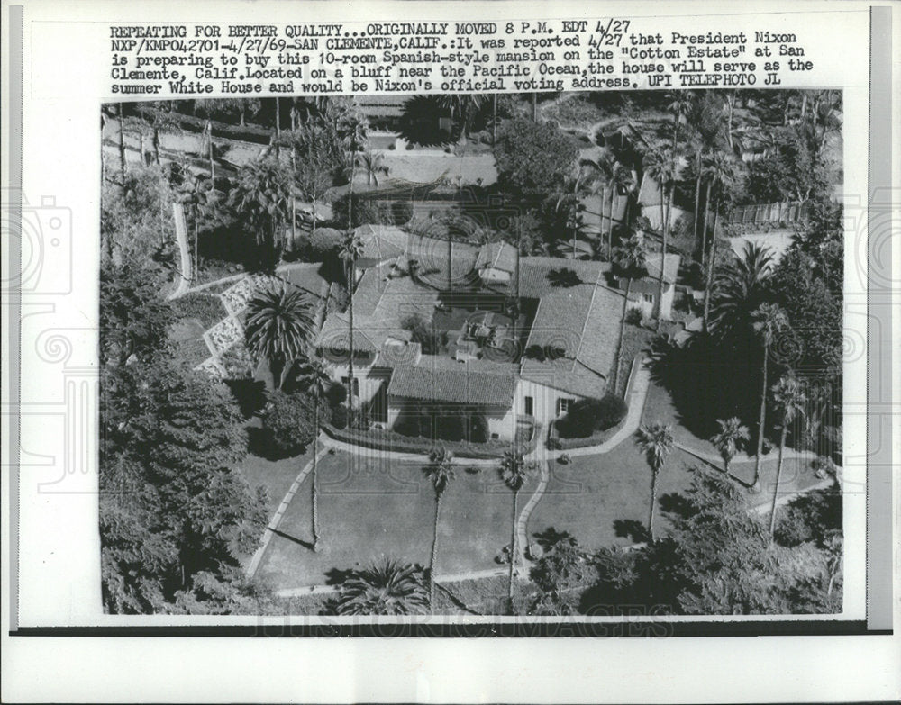 1969 Press Photo President Nixon Cotton Estate Clement - Historic Images