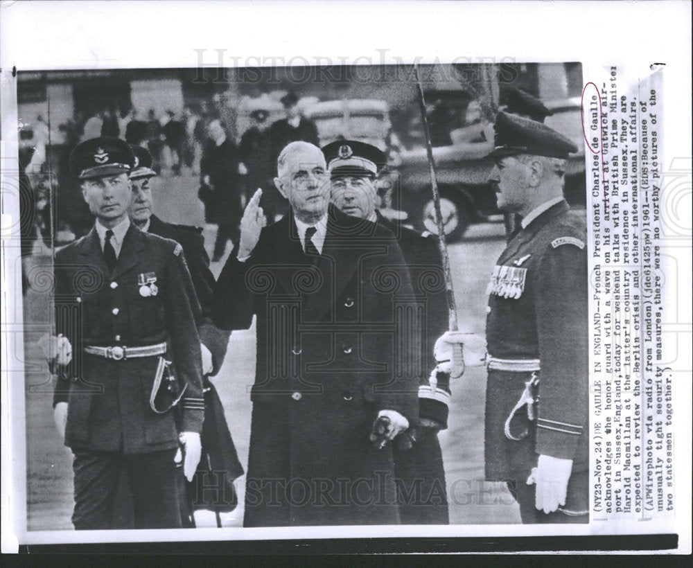 1961 Press Photo French President Charles Gaulle Sussex - Historic Images