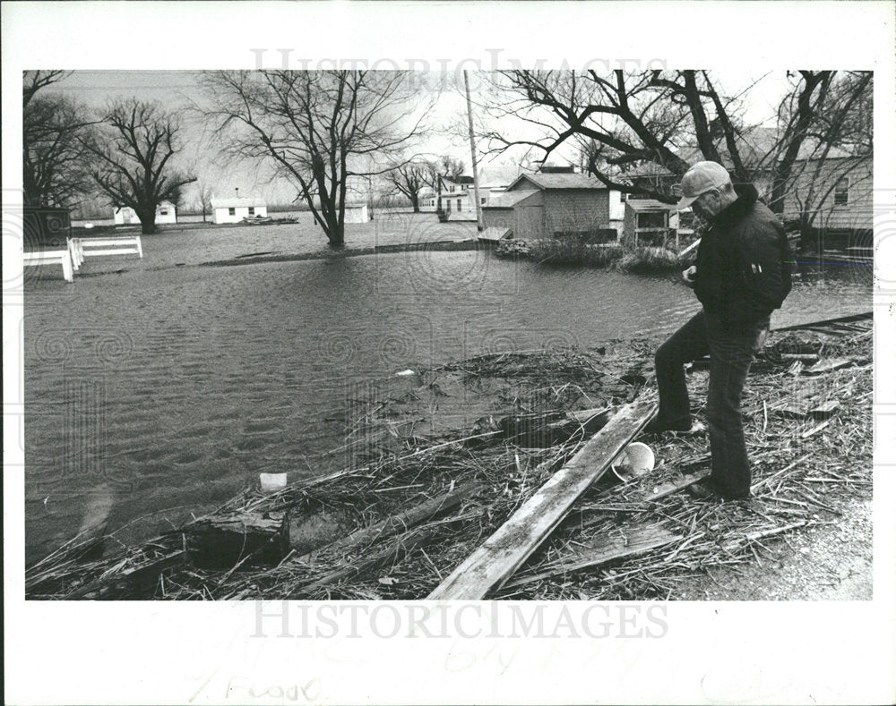 1985 Press Photo Flood Harjens Island Photograph Houses - Historic Images