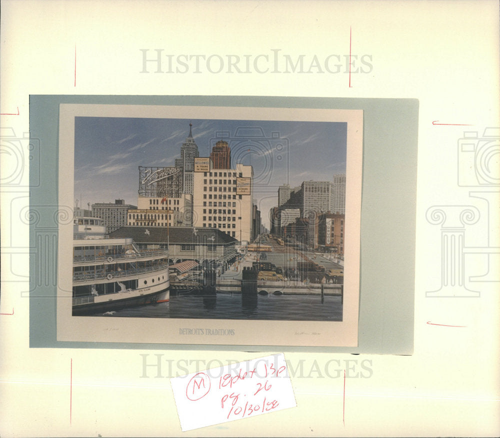 1988 Press Photo Detroit Woodward Street Lithograph Art - Historic Images
