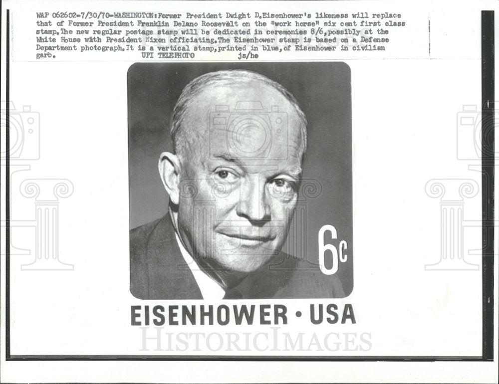 1970 Press Photo President Dwight D. Eisenhower Stamps - Historic Images