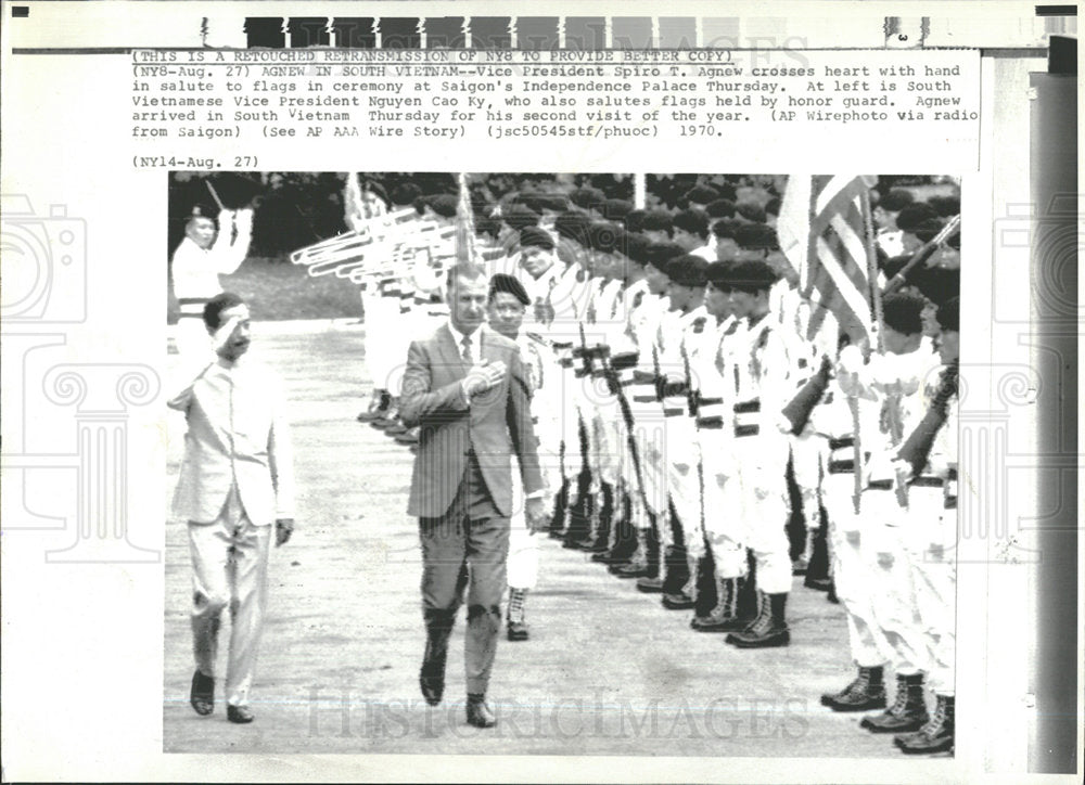 1970 Press Photo Vice President Spiro Agnew Saigon Flag - Historic Images