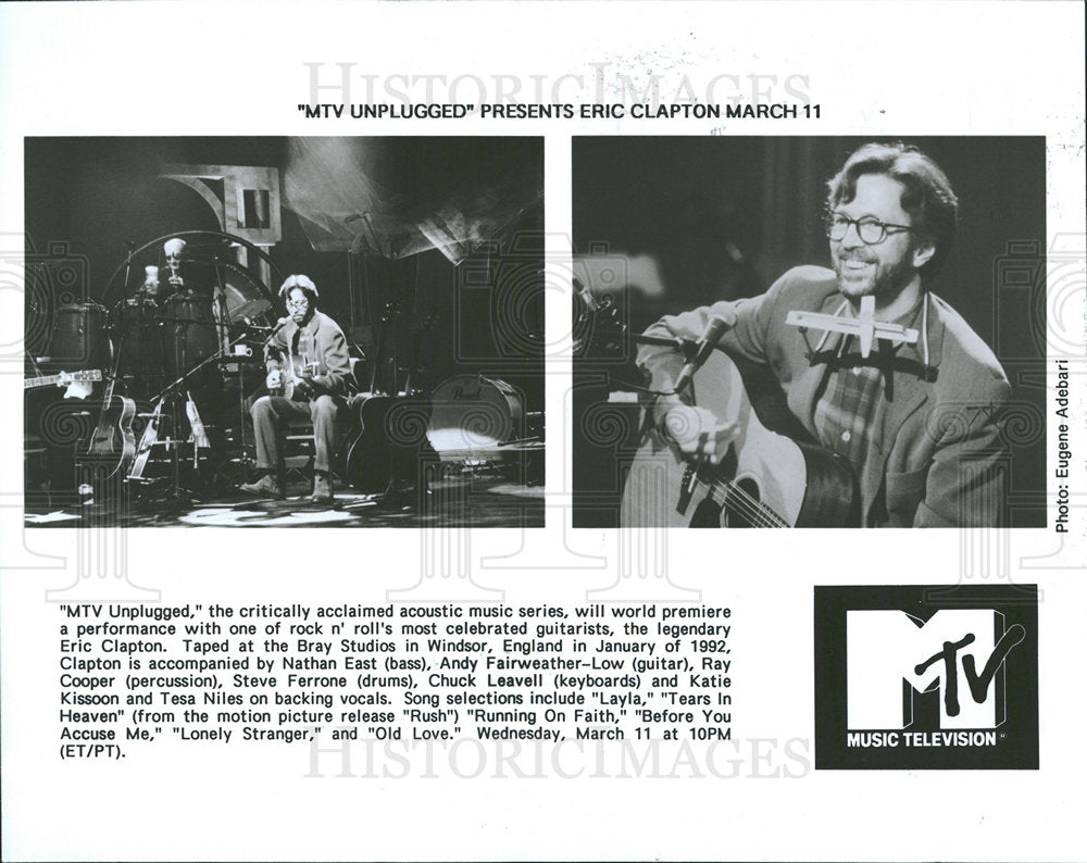 1992 Press Photo Acoustic Guitarist Eric Clapton - Historic Images