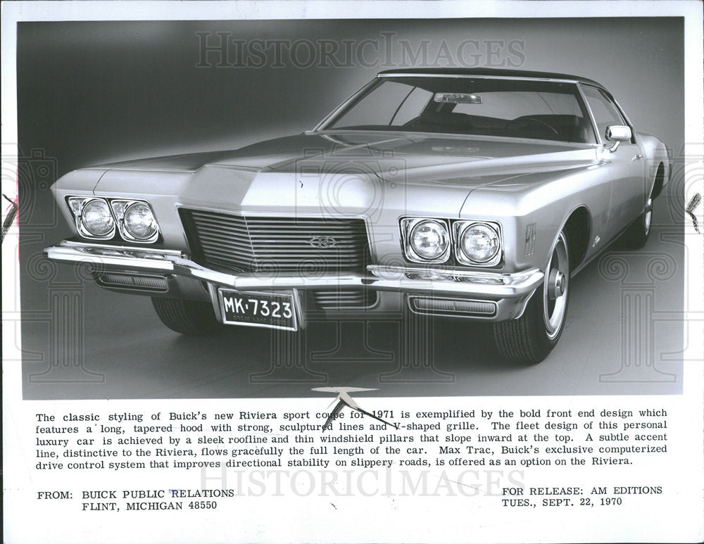 1970 Press Photo 1971 Buick Riviera Sport Coupe Car - Historic Images