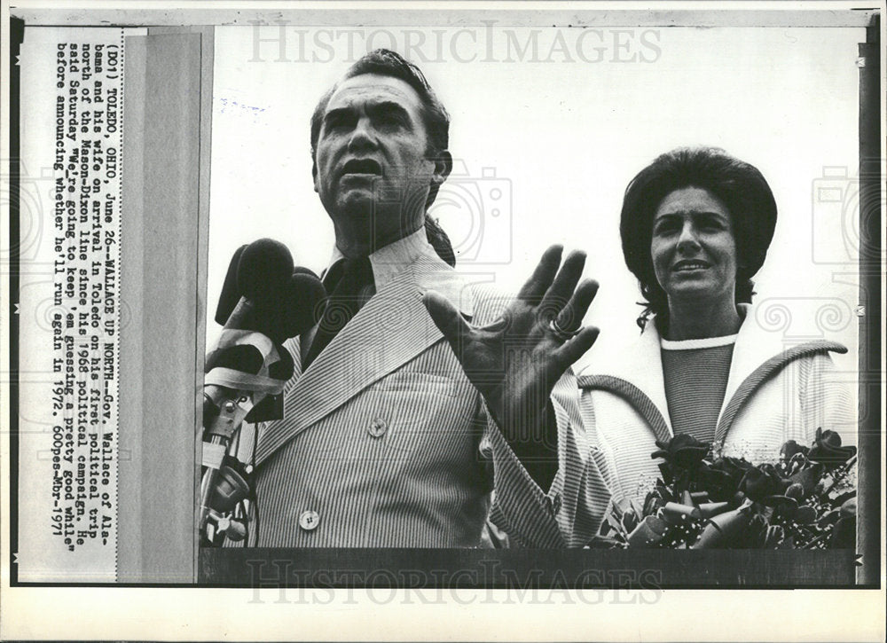 1971 Press Photo Wallace Arrives In Toledo, Ohio - Historic Images