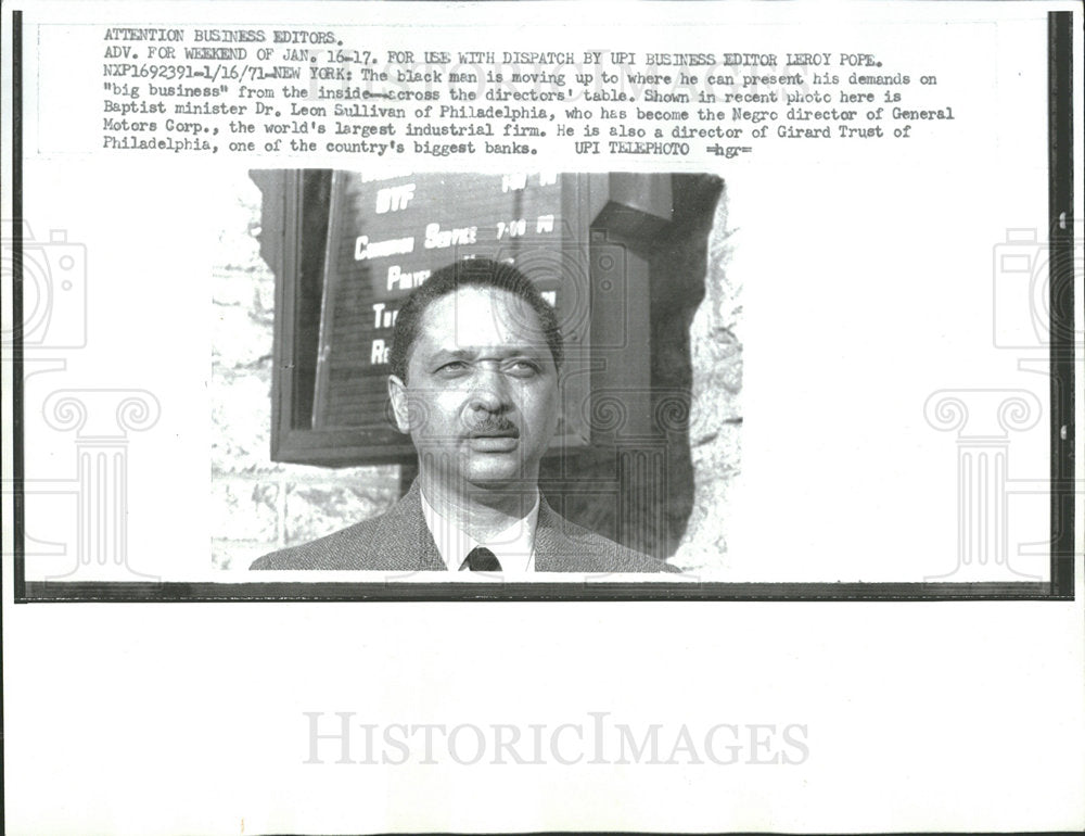 1971 Press Photo minister Sullivan Negro director GM - Historic Images