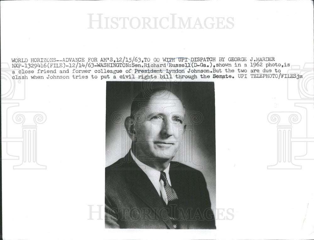 1963 Press Photo Senator Richard Russel Pictured - Historic Images