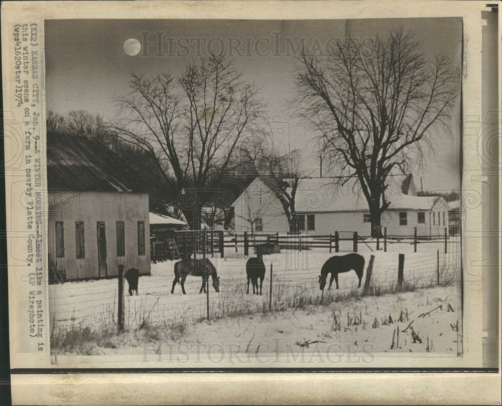 1974 Press Photo Winter scene on farm in Platte County - Historic Images