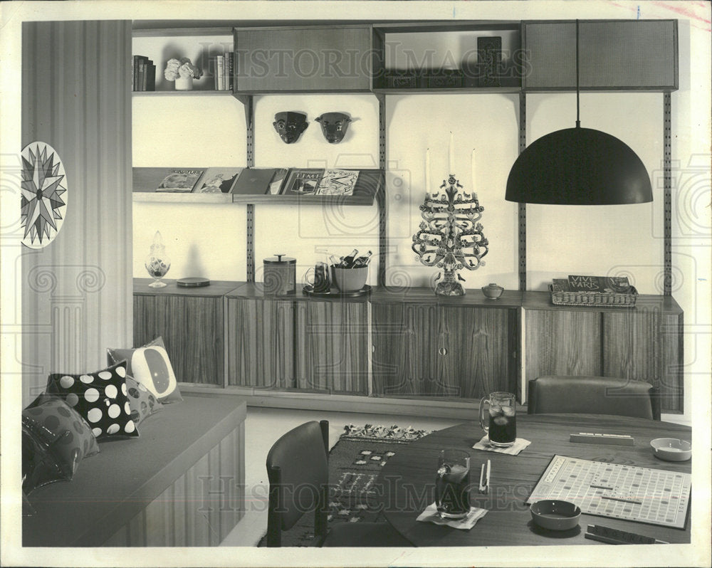 1971 Press Photo Interior Decorating Wall Unit Games - Historic Images