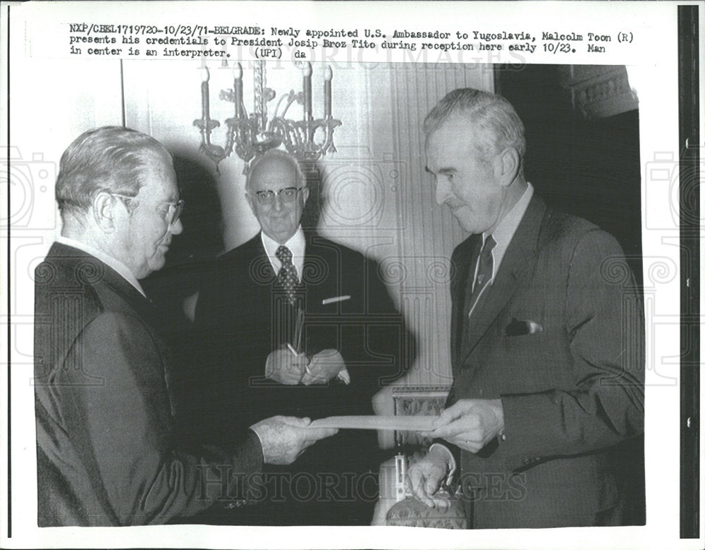 1971 Press Photo US Ambassador To Yugoslavia M. Toon - RRY21435 - Historic Images