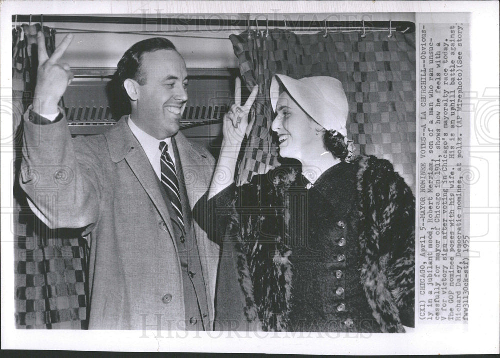 1955 Mr. Mrs. Rober Merriam Mayor Election - Historic Images