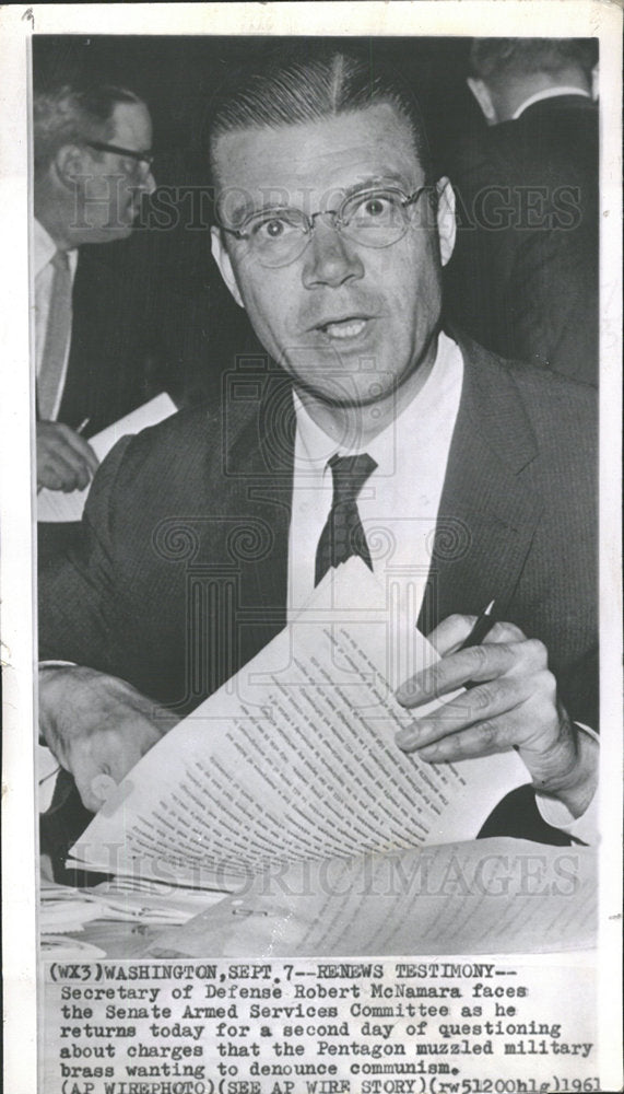 1963 Press Photo Robert McNamara Senate Armed services - Historic Images
