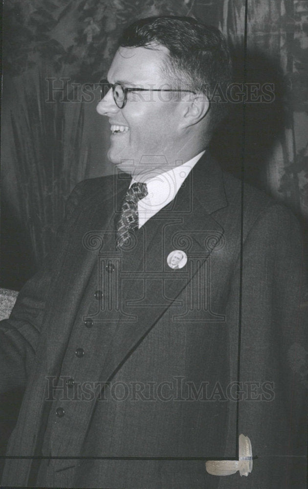 1940 Press Photo Joseph F Little Black Coat Room Smile - Historic Images