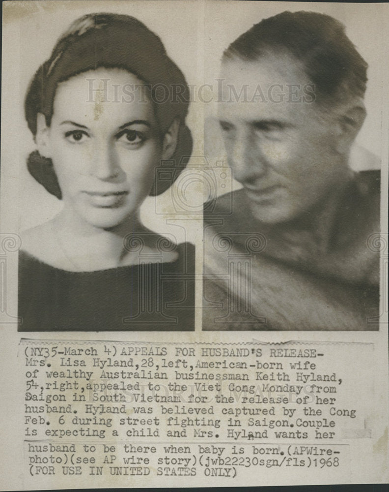 1968 Press Photo Lisa Hyland Viet Cong Release Husband - Historic Images