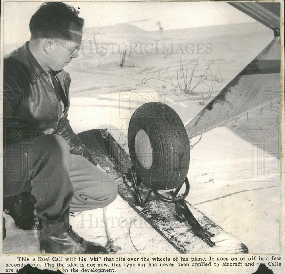 Press Photo Ruel Call Ski Plane Wheel Attachment - Historic Images