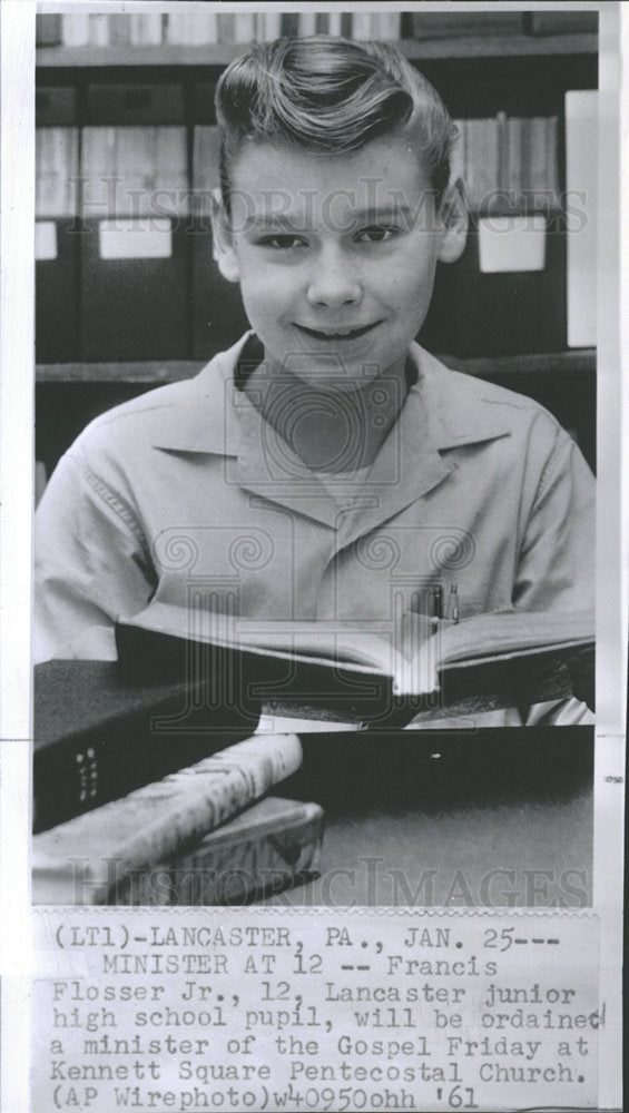 1961 Press Photo Francis Flosser Jr., Young Minister - Historic Images