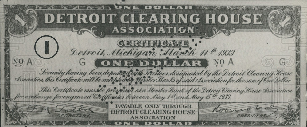 1933 Press Photo Detroit Clearing House Association - Historic Images