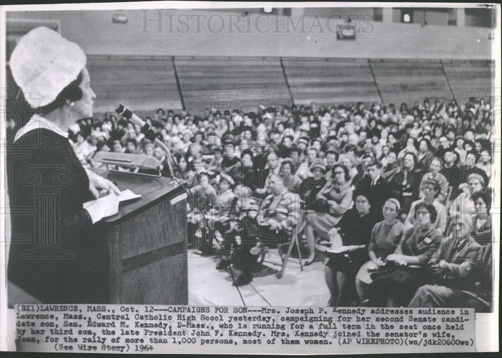 1964 Press Photo Mrs Joseph Kennedy Edward Kennedy Mass - Historic Images