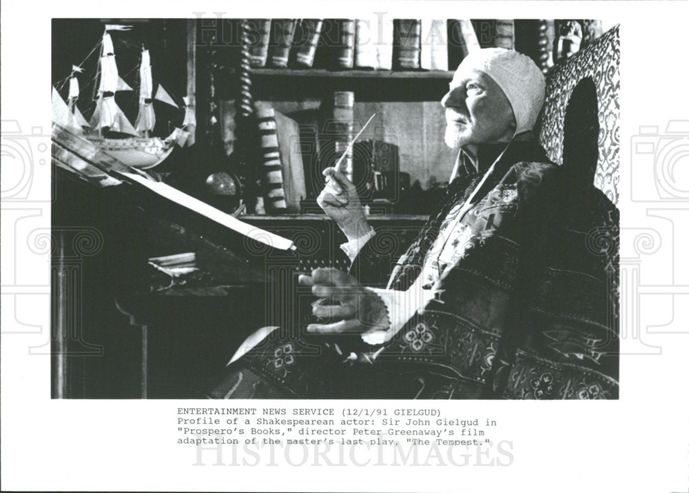 1991 Press Photo Sir John Gielgud Peter Green Tempset  - Historic Images