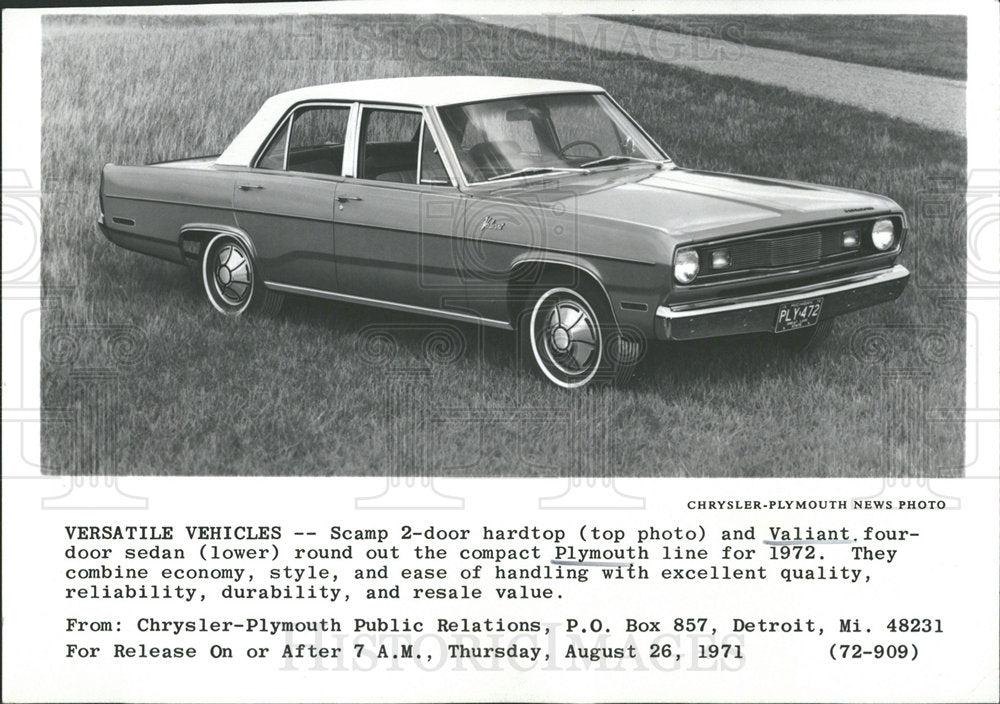 1971 Press Photo Chrysler Plymouth Valiant Car Auto - Historic Images