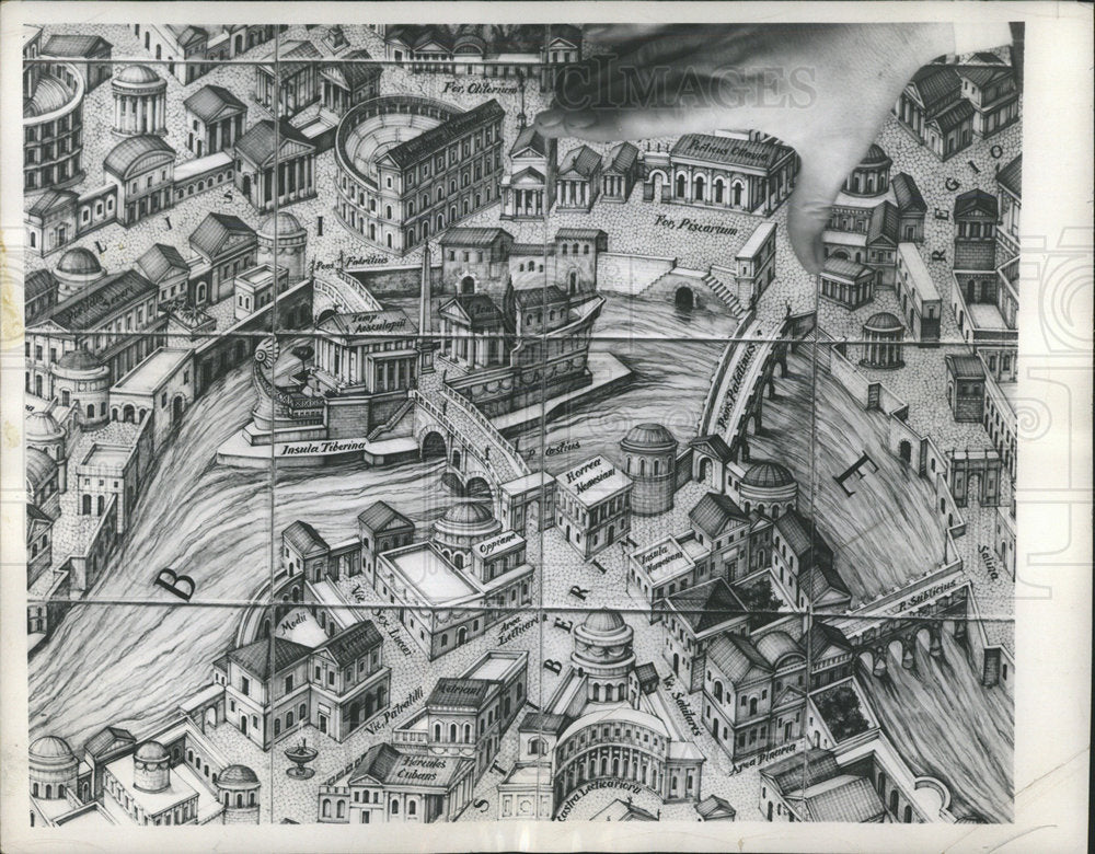 1957 Press Photo Giant Mosaic map Scale Hand Close Up - RRY31901 - Historic Images