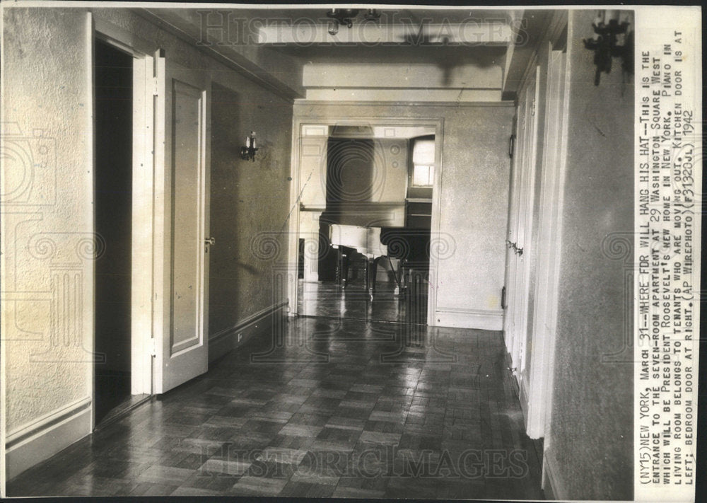 1942 Press Photo President Roosevelt home room New York - Historic Images