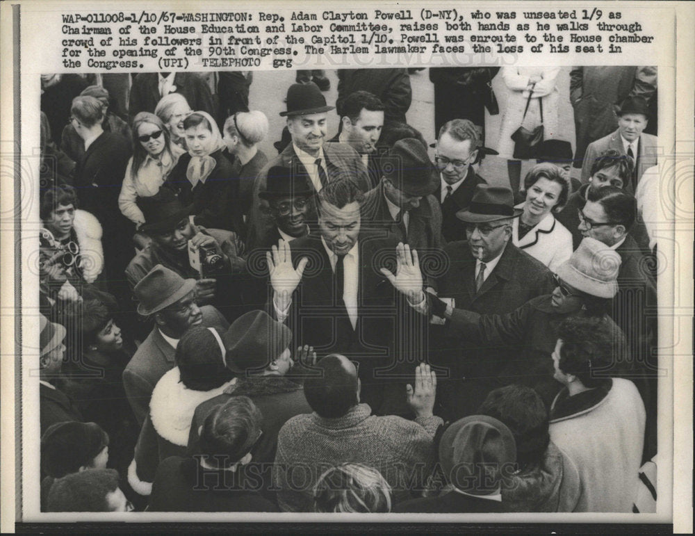 1967 Press Photo Adam Clayton Powell Raises Hands - Historic Images