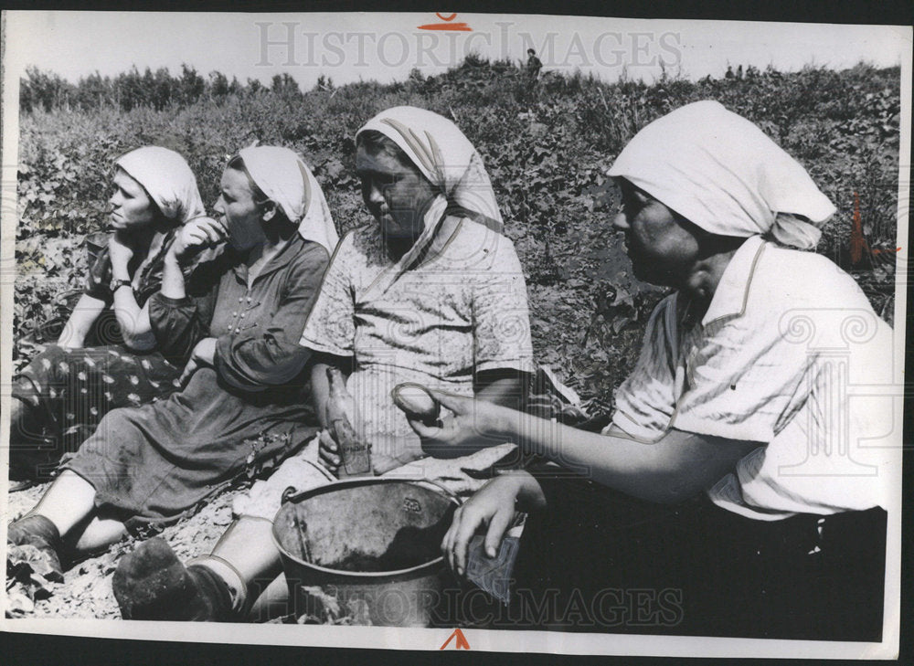 1962 Press Photo Irkutsk field workers on lunch break - Historic Images