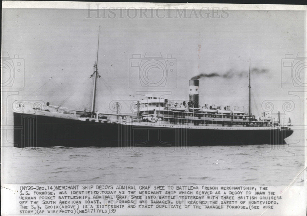 1939 Press Photo Merchant Ship Decoy French Formosa  - Historic Images