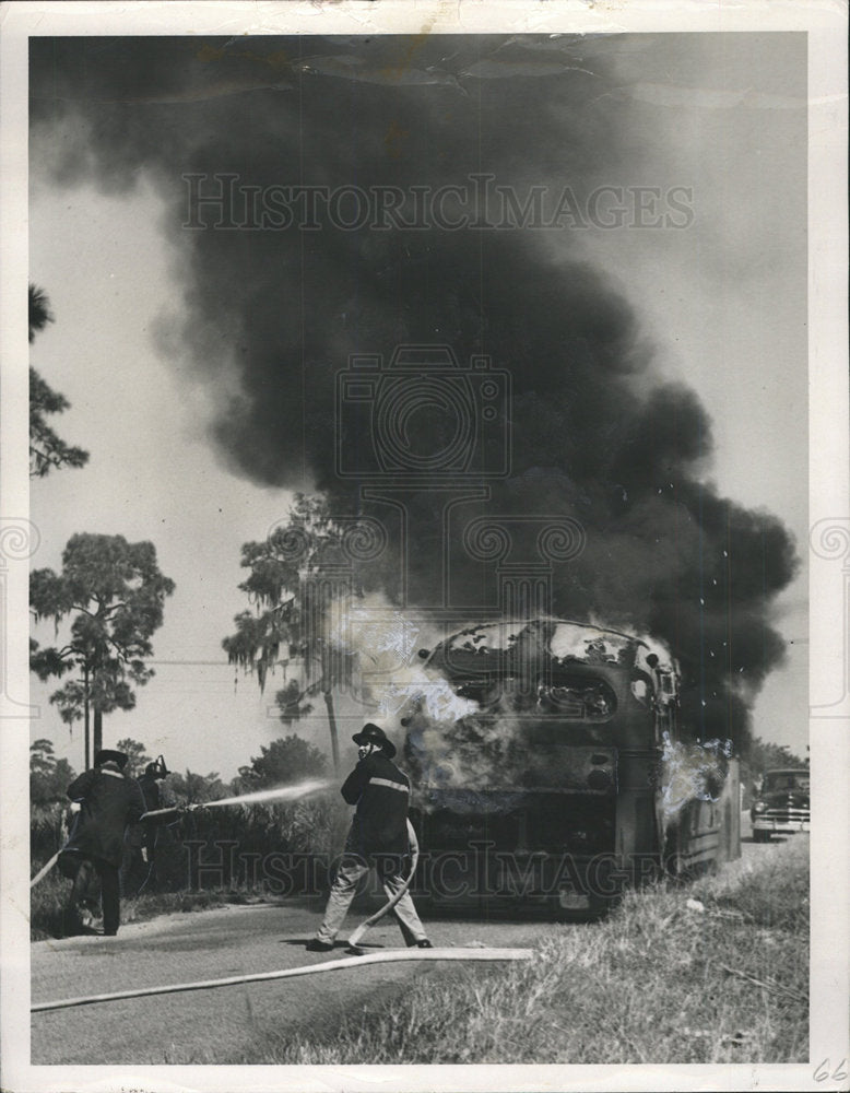 1951 Bus Fire Firefighters - Historic Images
