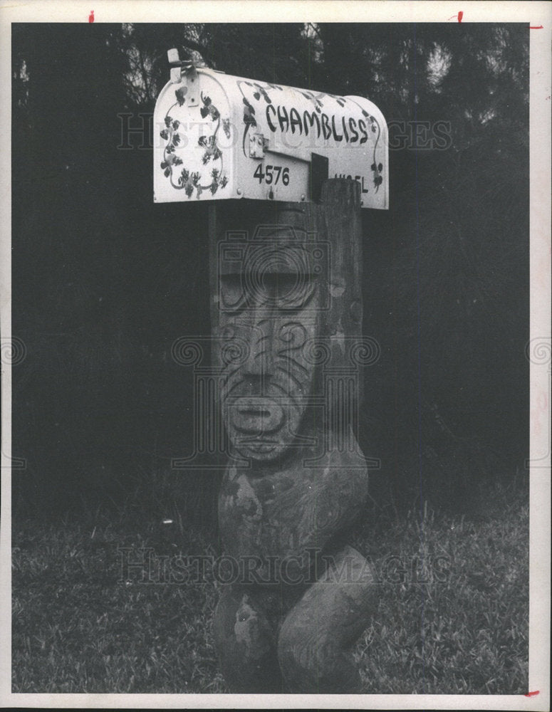 1970 Press Photo Totem Chambliss family Mailbox pole  - Historic Images