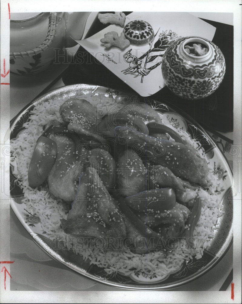 1982 Press Photo Fresh ginger root Meat Seafood salad  - Historic Images