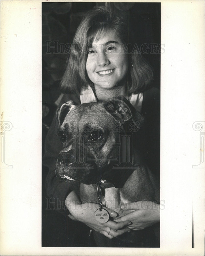 1991 Press Photo Woman With Handicap Assistance Dog - Historic Images