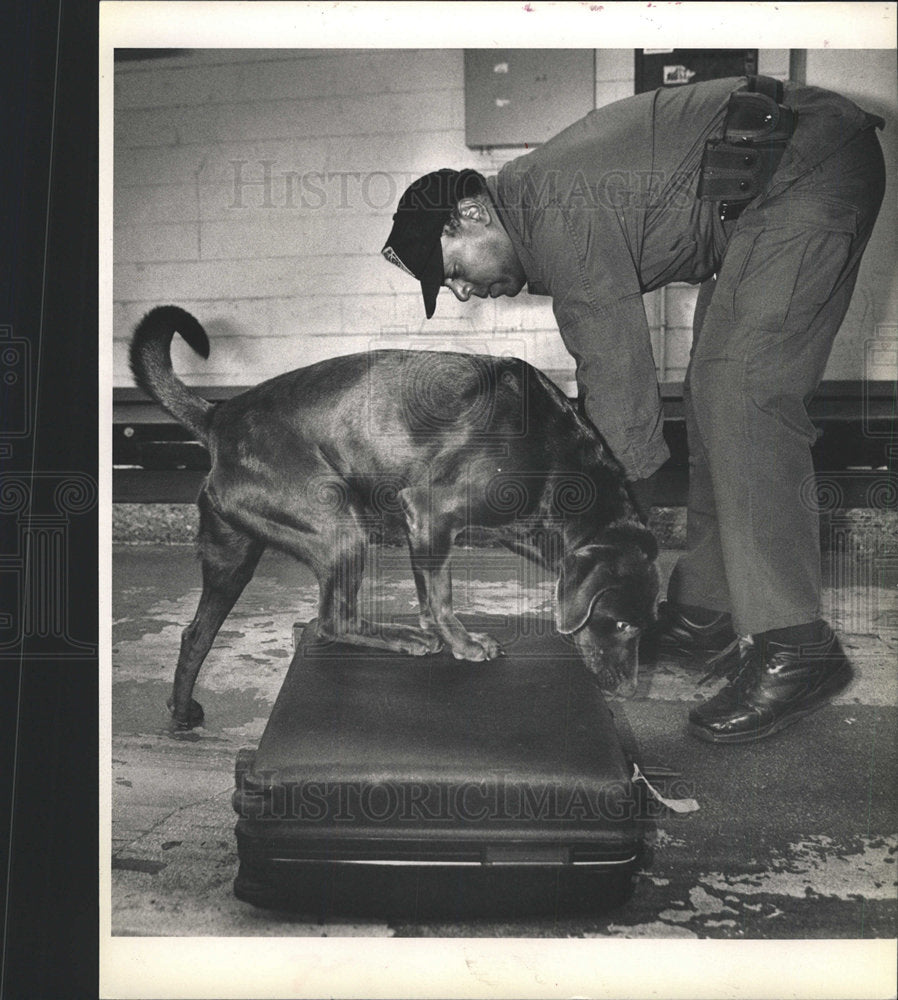 1992 Press Photo Chuch Mitchell Widgion Inspect Luggage - Historic Images