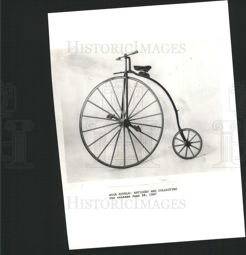 1987 Press Photo Cast Iron And Wooden High Wheel Bicycl - Historic Images