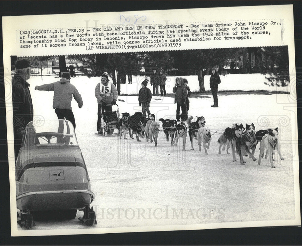 1973 Press Photo John Piscopo Jr. Sled Dog Derby Race - Historic Images