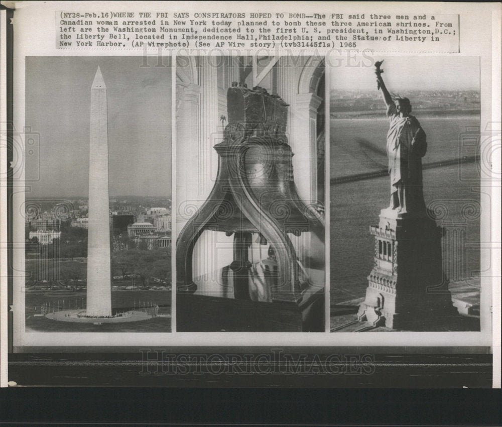 1965 Press Photo Bomb Washington Monument Liberty Bell - Historic Images